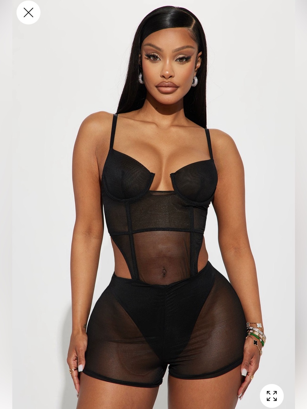 Fashion Nova Black Sheer Mesh Bodysuit Romper with Underwire Cups